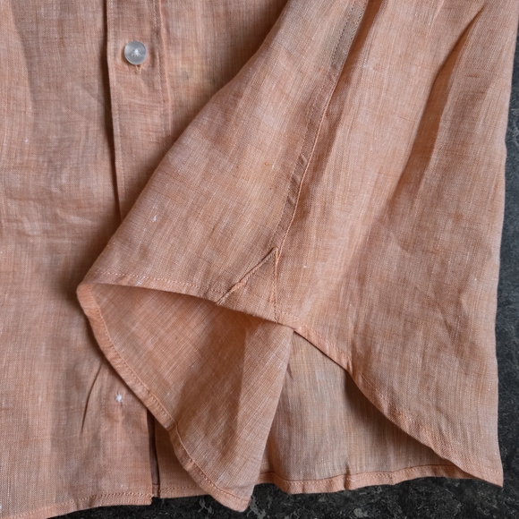 NWT Linen Patrick Assaraf Mauvey Pink Short Sleeve Shirt Harry Rosen M - Picture 12 of 12